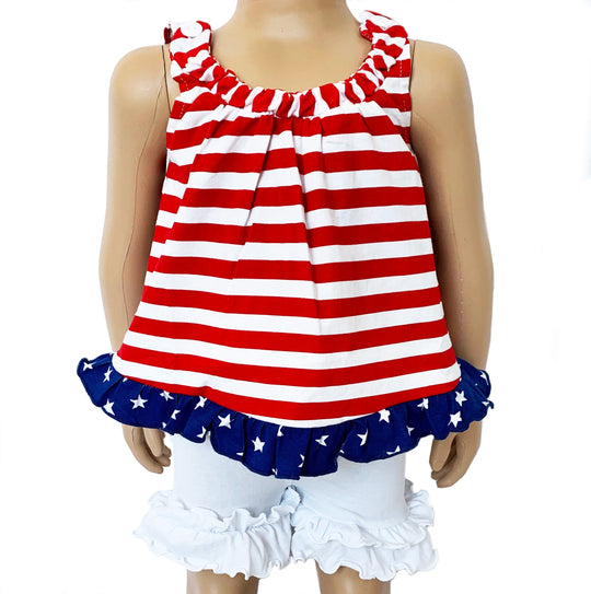 AnnLoren Baby Big Girls 4th of July Swing Stripes Stars Tank Top with Ruffle Trim and Bow-3