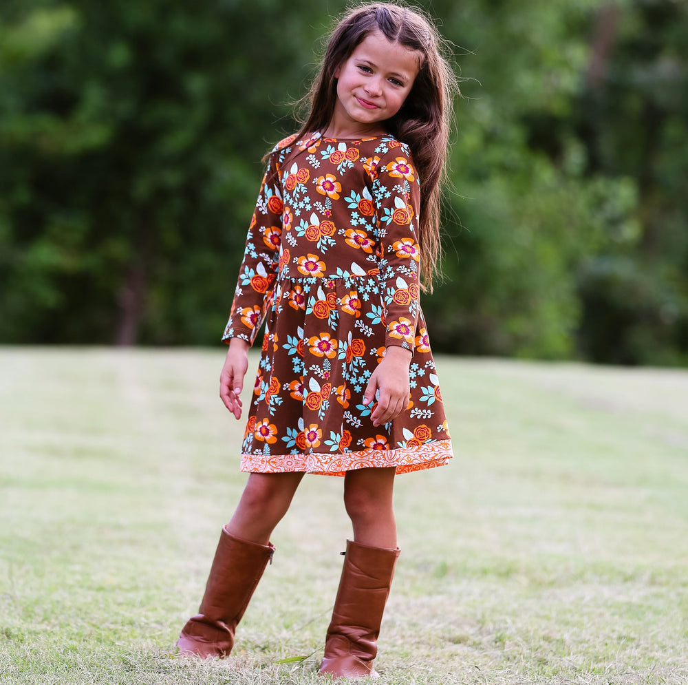 AnnLoren Baby Big Girls Boutique Fall Thanksgiving Floral Cotton Winter Dress-1