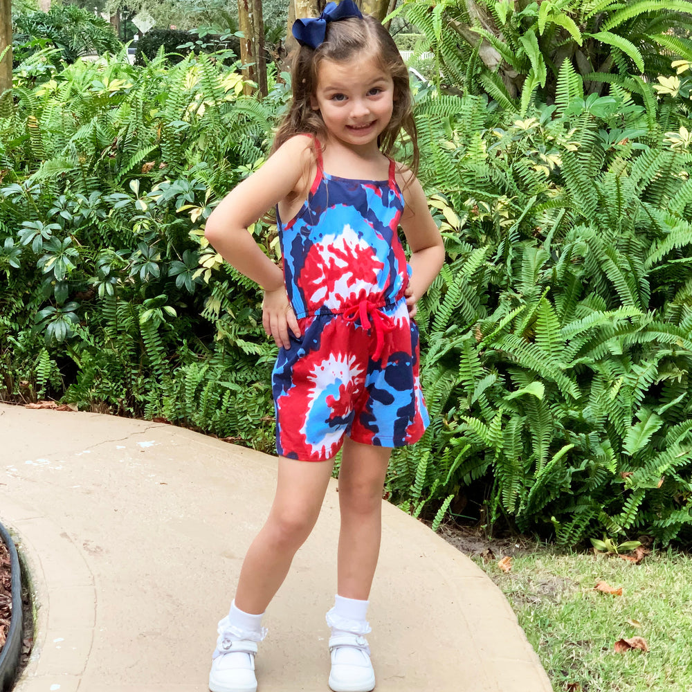 AnnLoren Girls Tie Dye 4th of July Shorts Jumpsuit Summer Romper-1