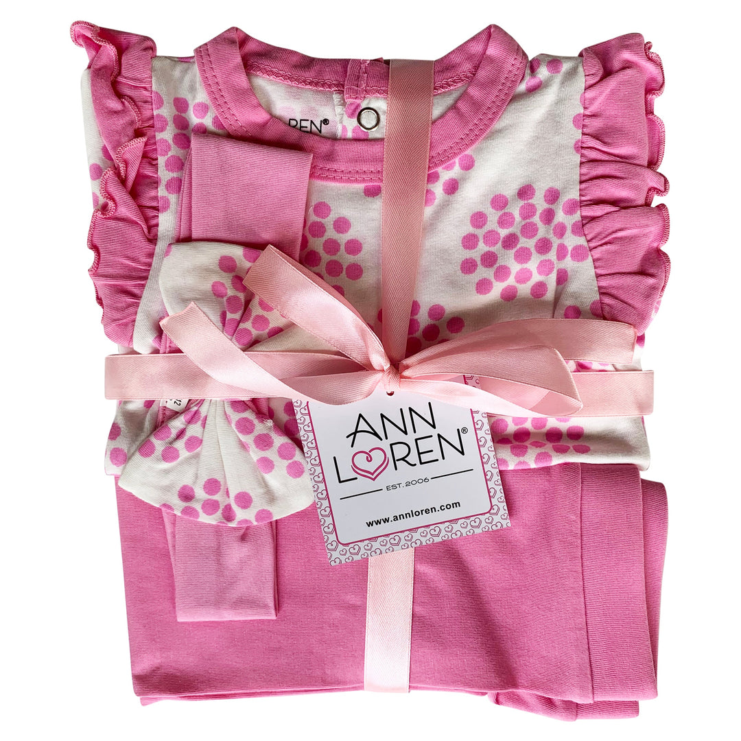 AnnLoren Baby Girls Layette Pink Polka Dot Onesie Pants Headband 3pc Gift Set Clothing-1