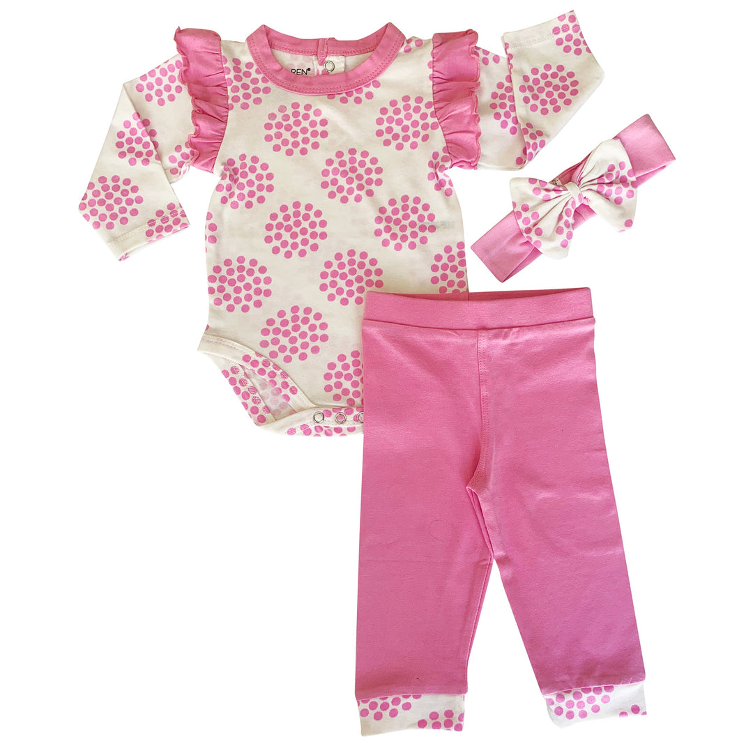 AnnLoren Baby Girls Layette Pink Polka Dot Onesie Pants Headband 3pc Gift Set Clothing-2