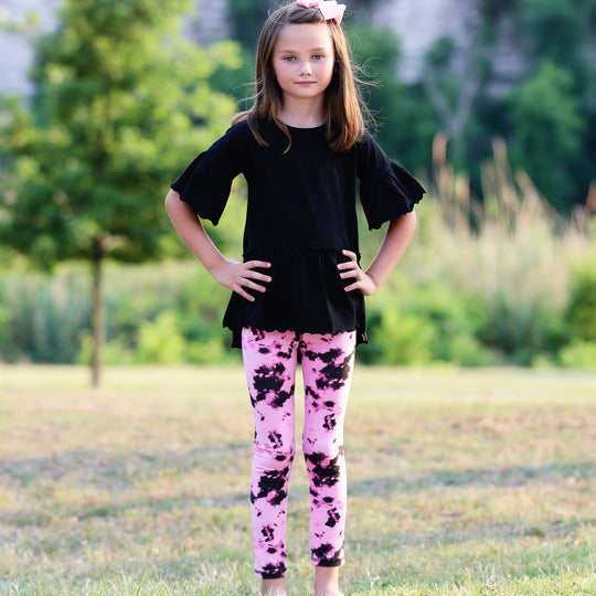 AnnLoren Baby Toddler Big Girls Boutique Black and Pink Tie Dye Leggings-4