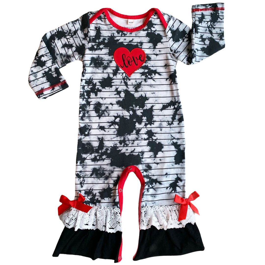 AnnLoren Baby Girls Tie Dye Heart Long Sleeve Romper Valentine's Day-3