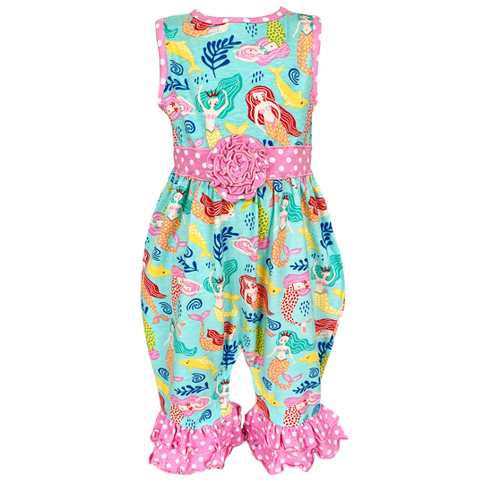 AnnLoren Baby Girls' Boutique Nautical Mermaid Sea Creatures Polka Dot Romper-0