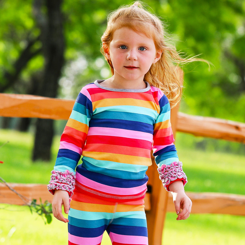 AnnLoren Baby Big Girls Boutique Long Sleeve Rainbow Ruffle Layering T-shirt-1