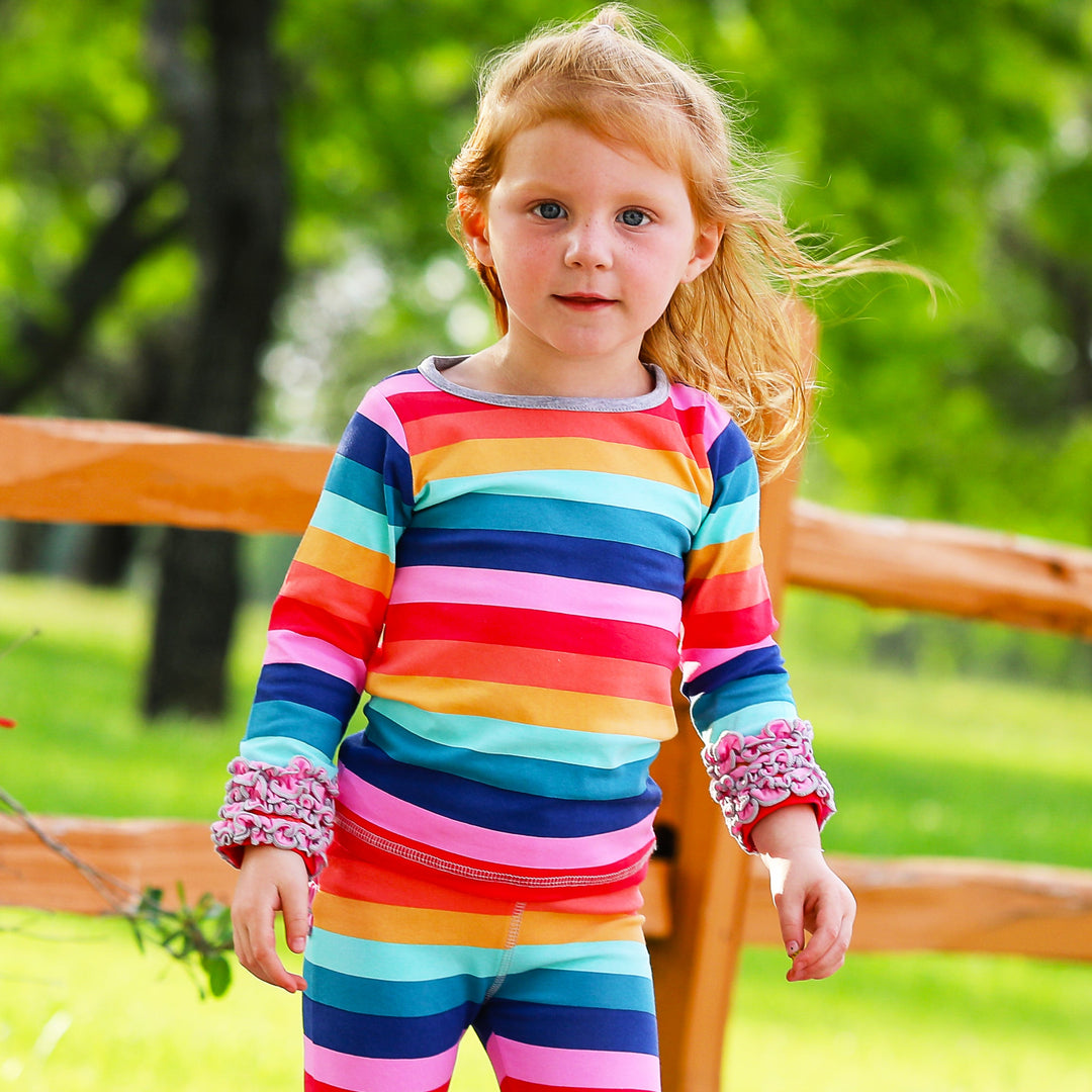 AnnLoren Baby Big Girls Boutique Long Sleeve Rainbow Ruffle Layering T-shirt-1