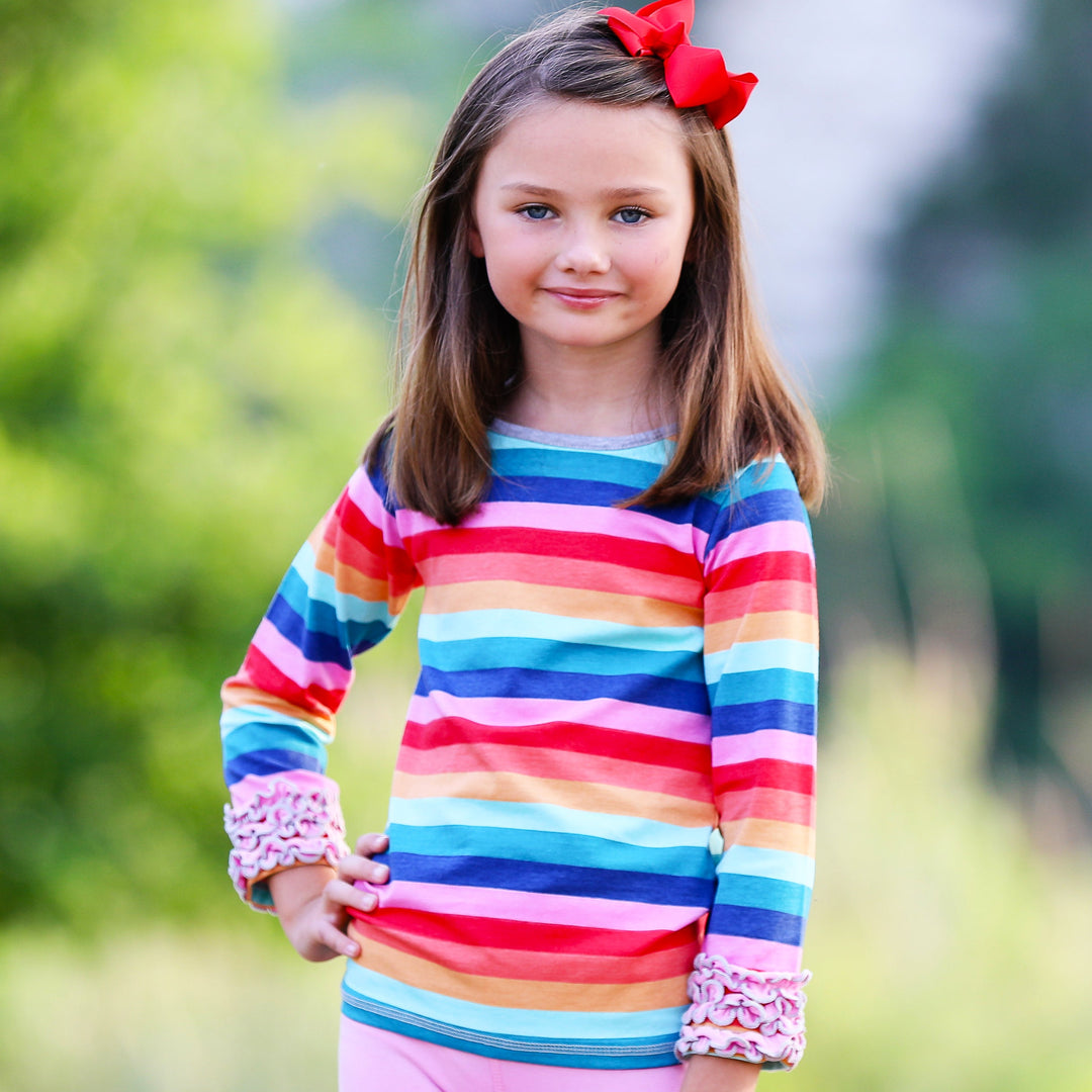 AnnLoren Baby Big Girls Boutique Long Sleeve Rainbow Ruffle Layering T-shirt-2