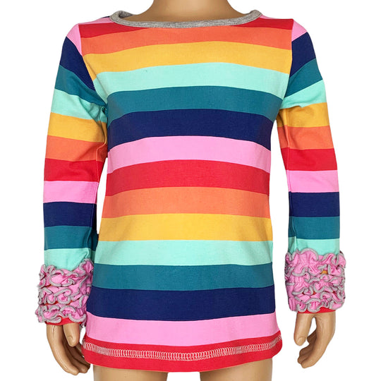 AnnLoren Baby Big Girls Boutique Long Sleeve Rainbow Ruffle Layering T-shirt-0