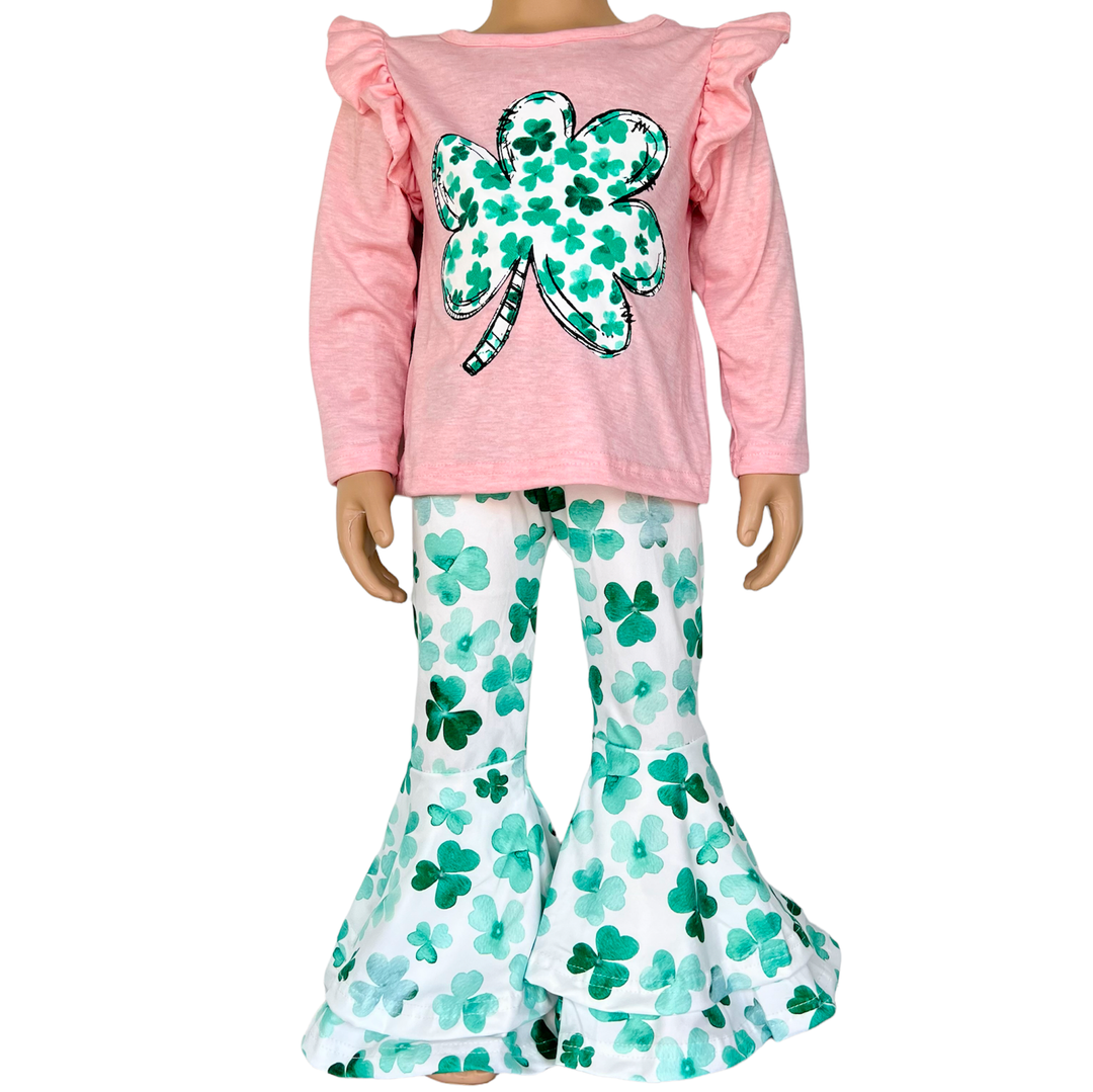 AL Limited St Patricks Day Clover Holiday Top Pants Outfit Set-0