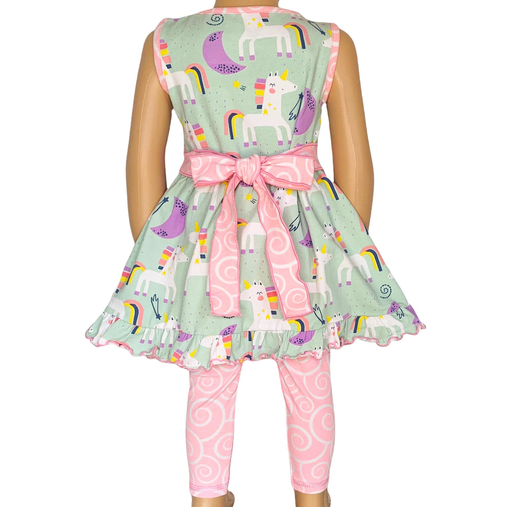 AnnLoren Girls Unicorns Rainbow Dress & Pink Swirl Leggings Outfit-1