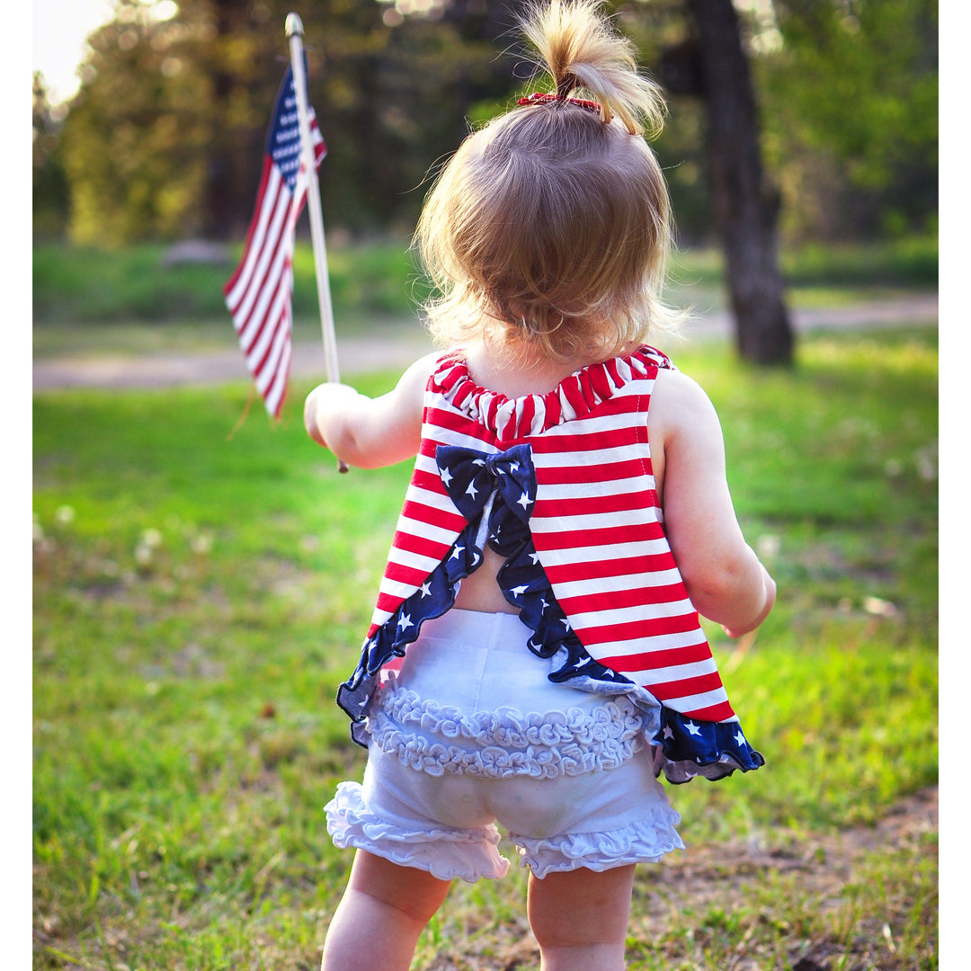 AnnLoren Baby Big Girls 4th of July Swing Stripes Stars Tank Top with Ruffle Trim and Bow-4