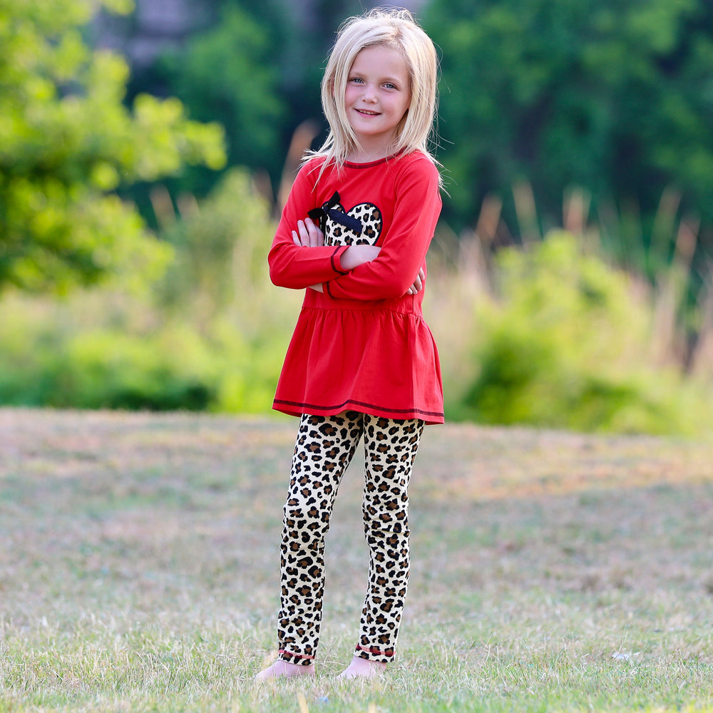 AnnLoren Girls Winter Leopard Heart Holiday Dress Tunic & Leggings Set Outfit-1