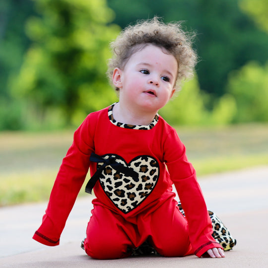 AnnLoren Baby Girls Leopard Valentines Holiday Heart Romper Outfit One Piece-2