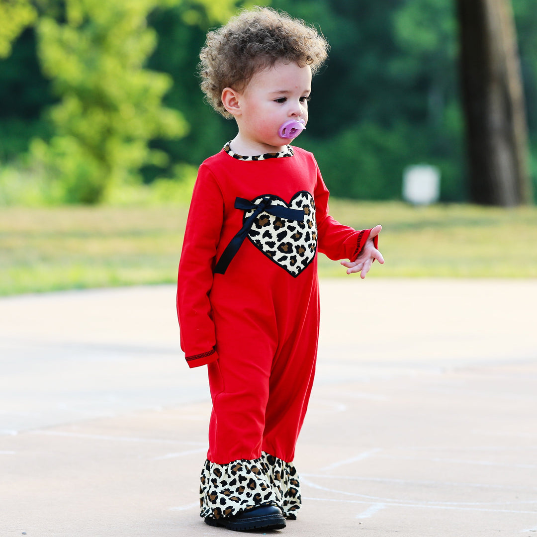 AnnLoren Baby Girls Leopard Valentines Holiday Heart Romper Outfit One Piece-1