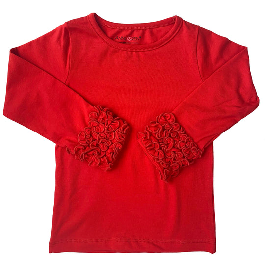 AnnLoren Baby Big Girls Boutique Long Sleeve Red Ruffle Layering T-shirt-2