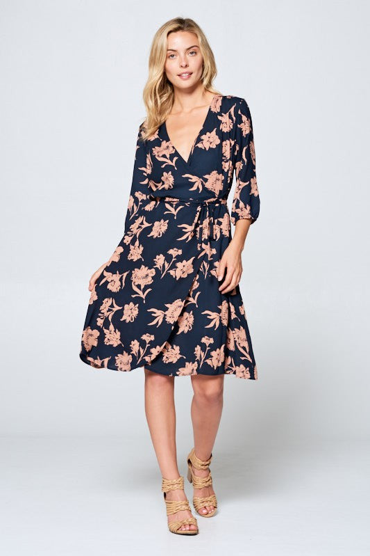 3/4 SLEEVE MIDI DRESS-0