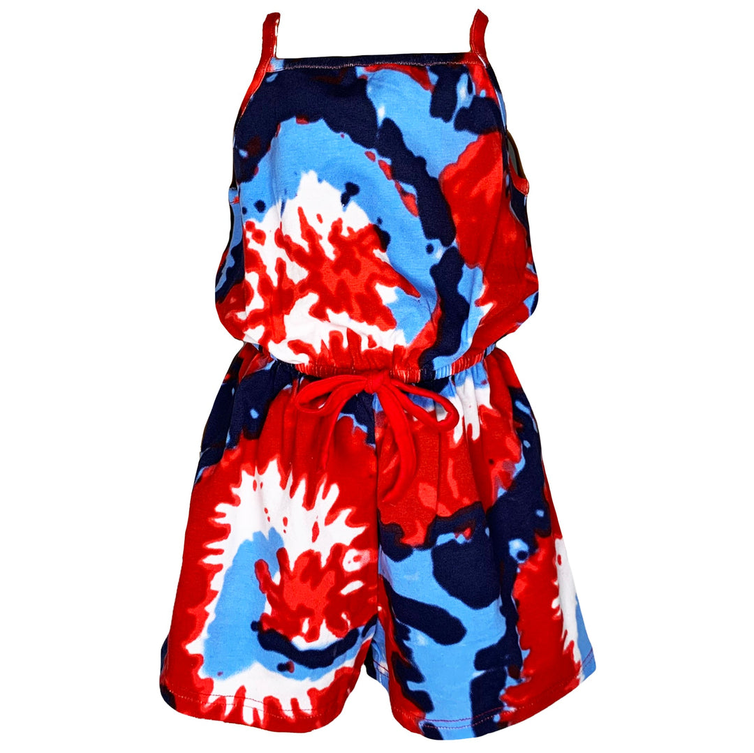 AnnLoren Girls Tie Dye 4th of July Shorts Jumpsuit Summer Romper-0